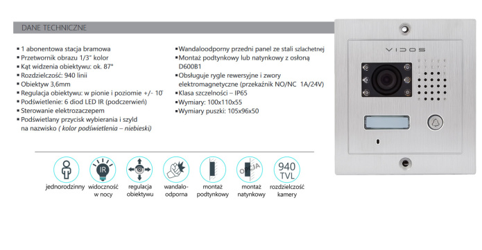 Vidos S601- Stacja bramowa wideodomofonu